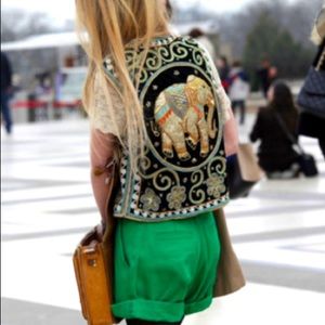 Vintage ethnic 70s embroidered sequin elephant vest